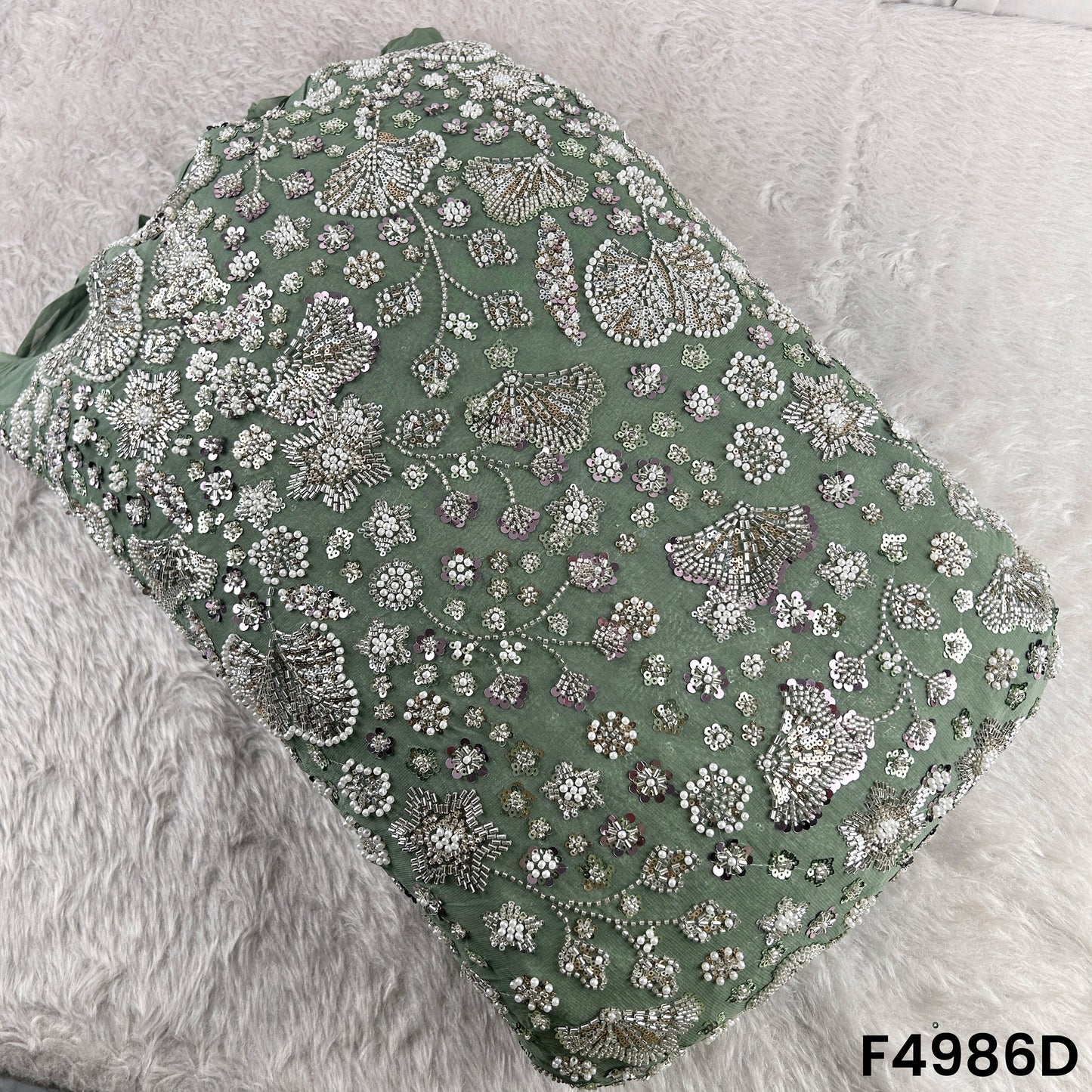 Cut Dana Pearls Embroidered Georgette Fabric-F4986