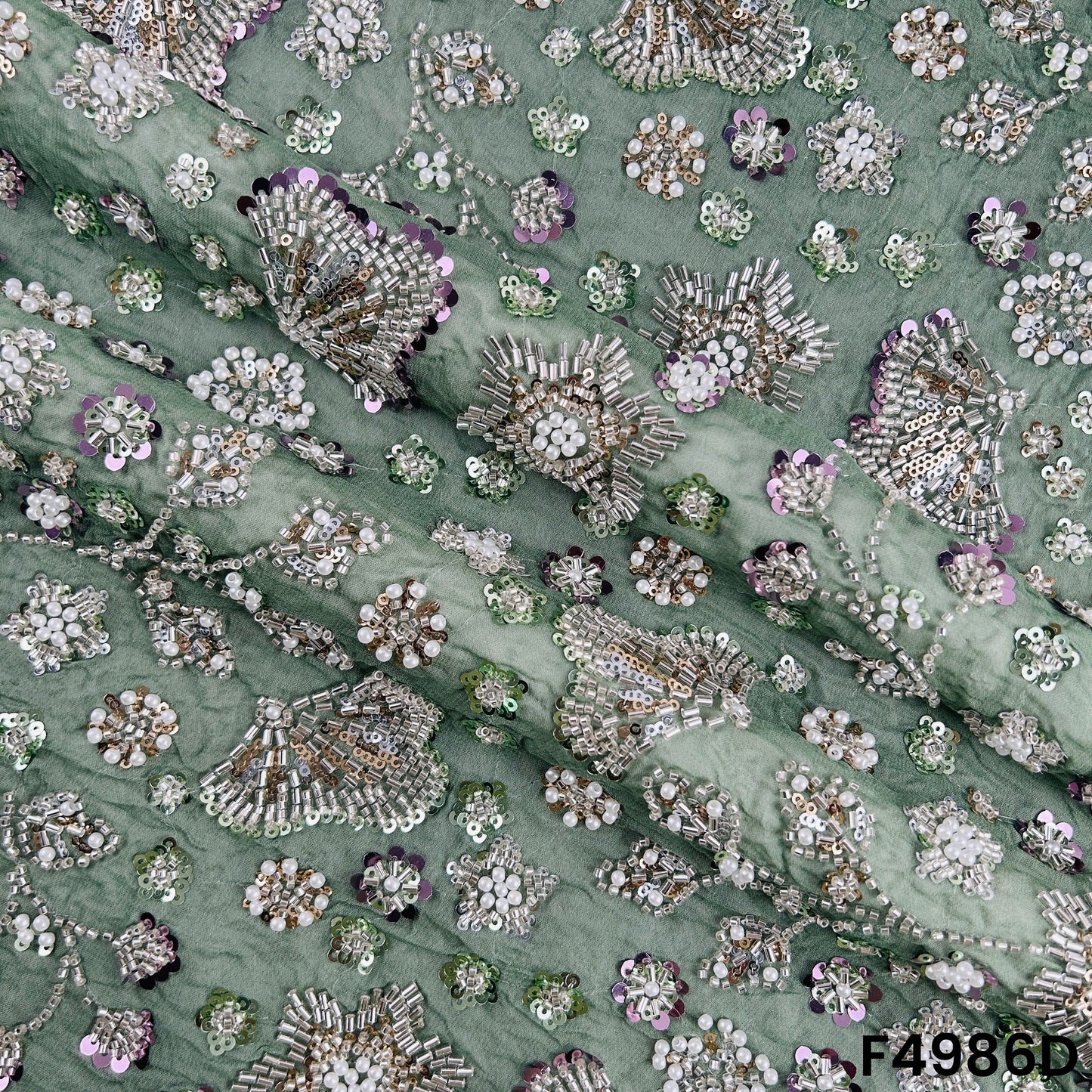 Cut Dana Pearls Embroidered Georgette Fabric-F4986