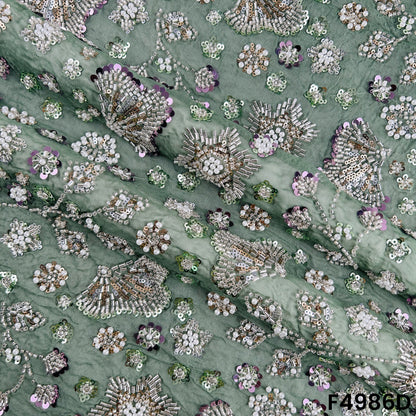 Cut Dana Pearls Embroidered Georgette Fabric-F4986