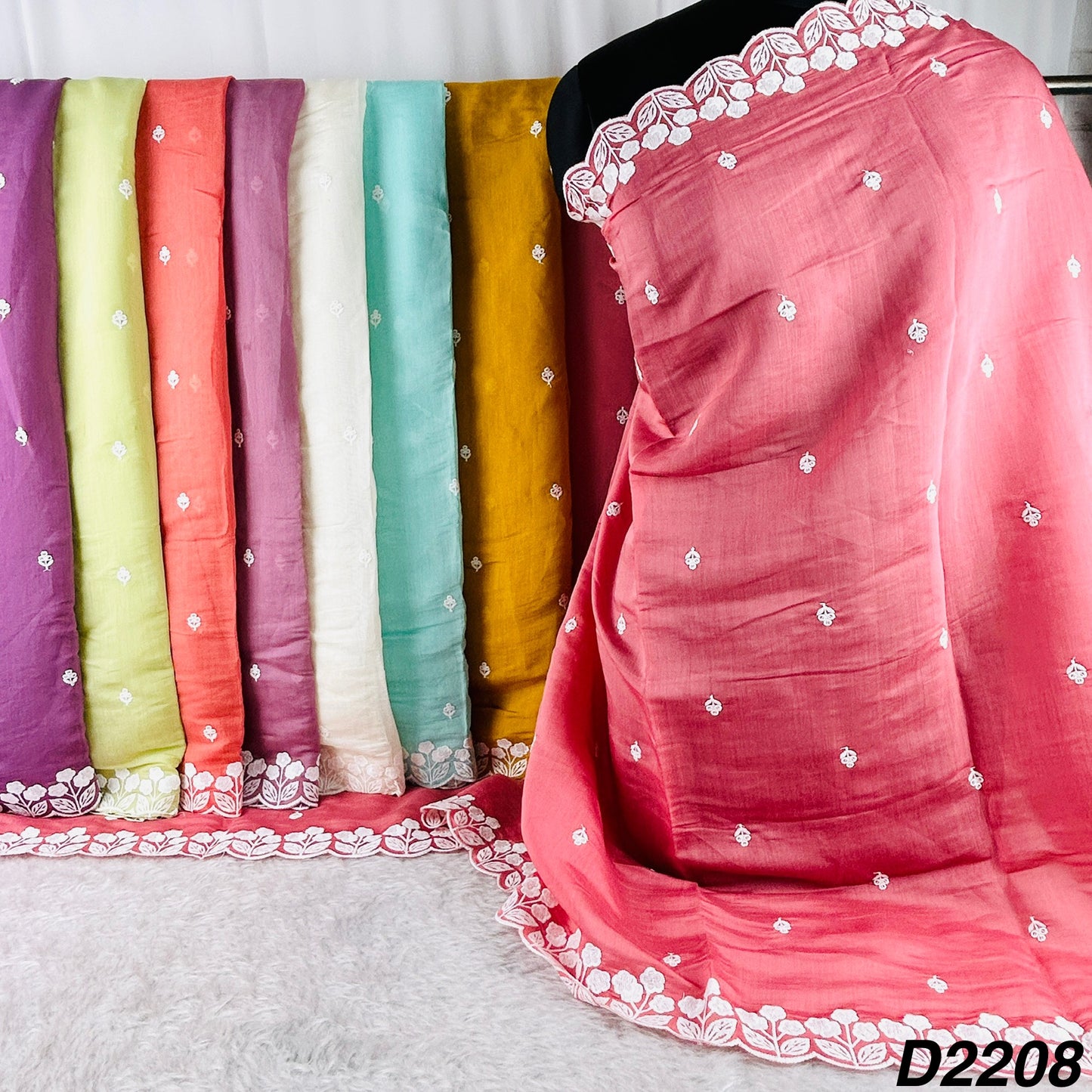 Thread Sequins Embroidered Muslin Silk Dupatta-D2208