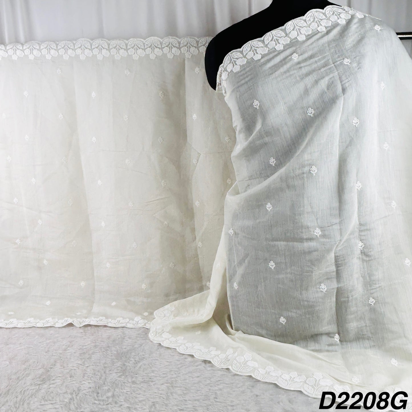 Thread Sequins Embroidered Muslin Silk Dupatta-D2208