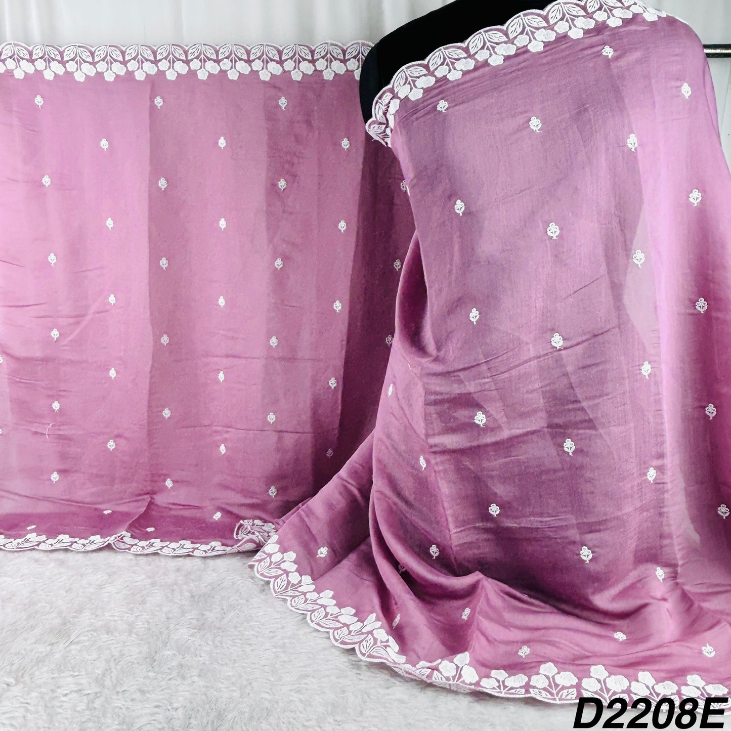 Thread Sequins Embroidered Muslin Silk Dupatta-D2208