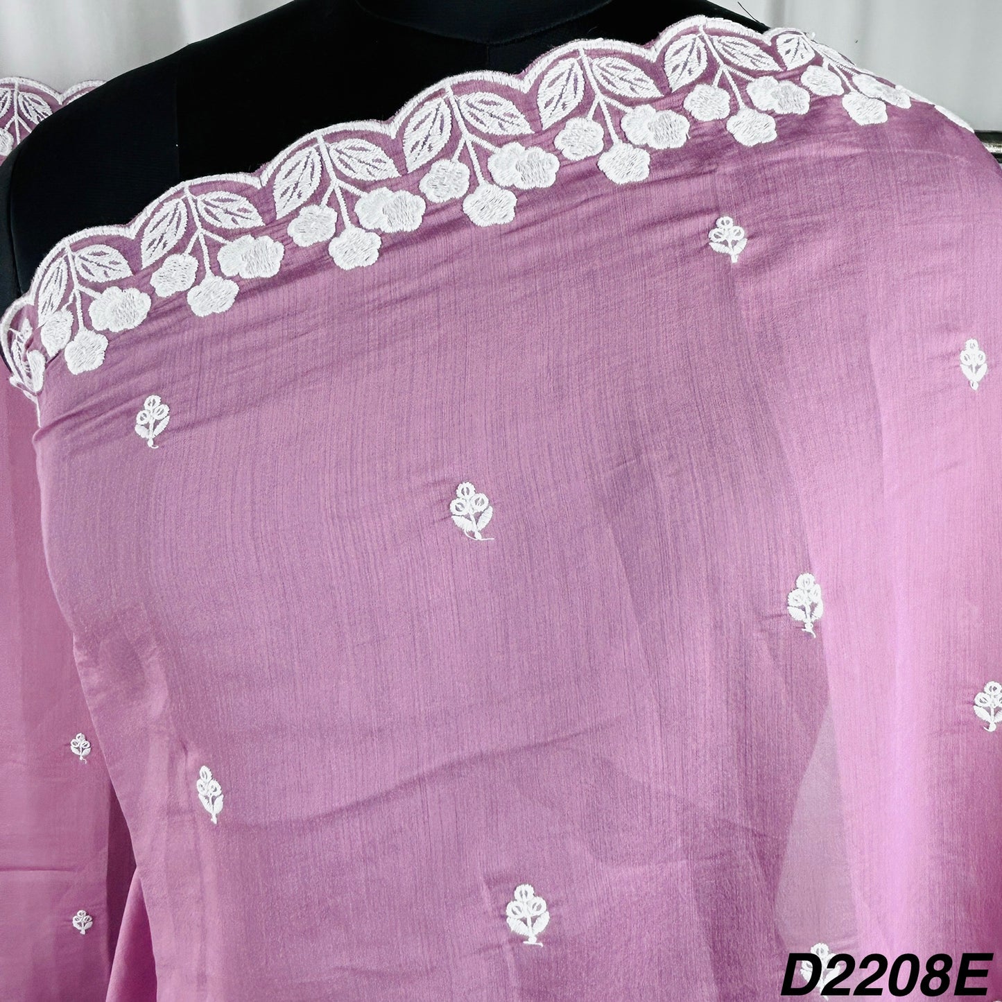 Thread Sequins Embroidered Muslin Silk Dupatta-D2208