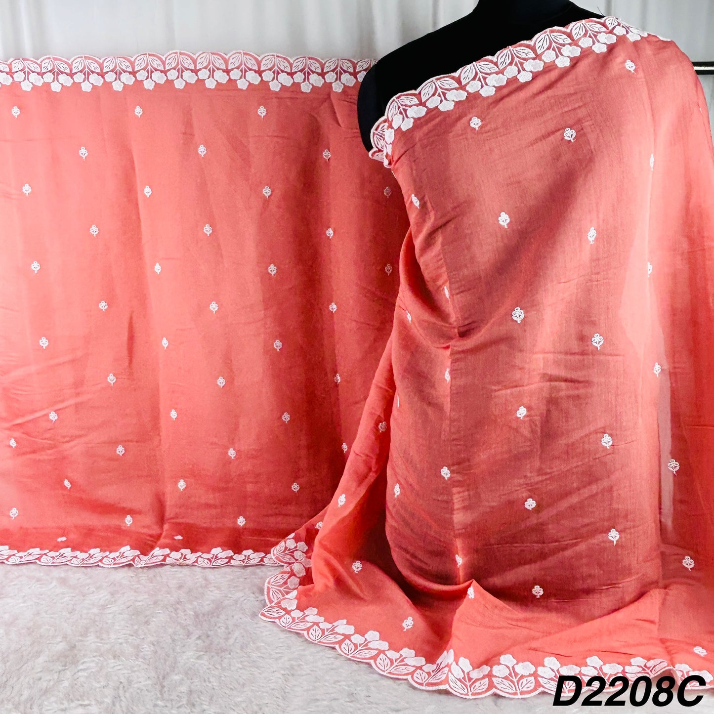 Thread Sequins Embroidered Muslin Silk Dupatta-D2208