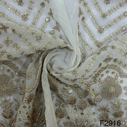 Dyeable Cut Dana  Zari Sequins Embroidered Georgette Kali Fabric-f2916