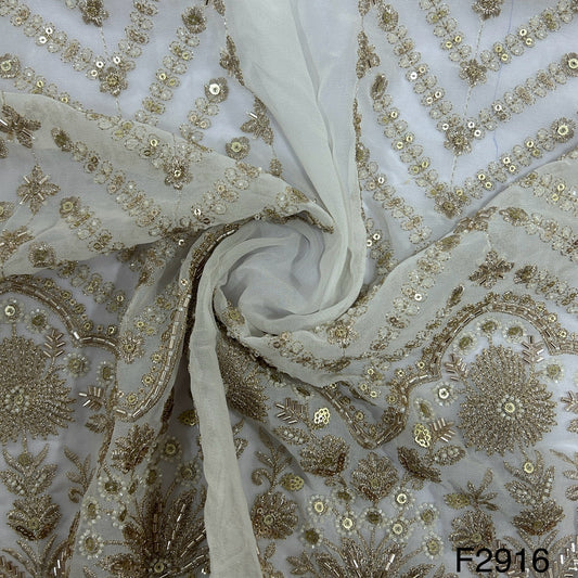 Dyeable Cut Dana  Zari Sequins Embroidered Georgette Kali Fabric-f2916