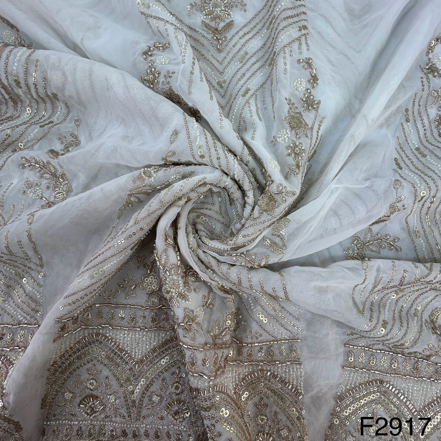 Dyeable Cut Dana  Zari Sequins Embroidered Georgette Kali Fabric-F2917