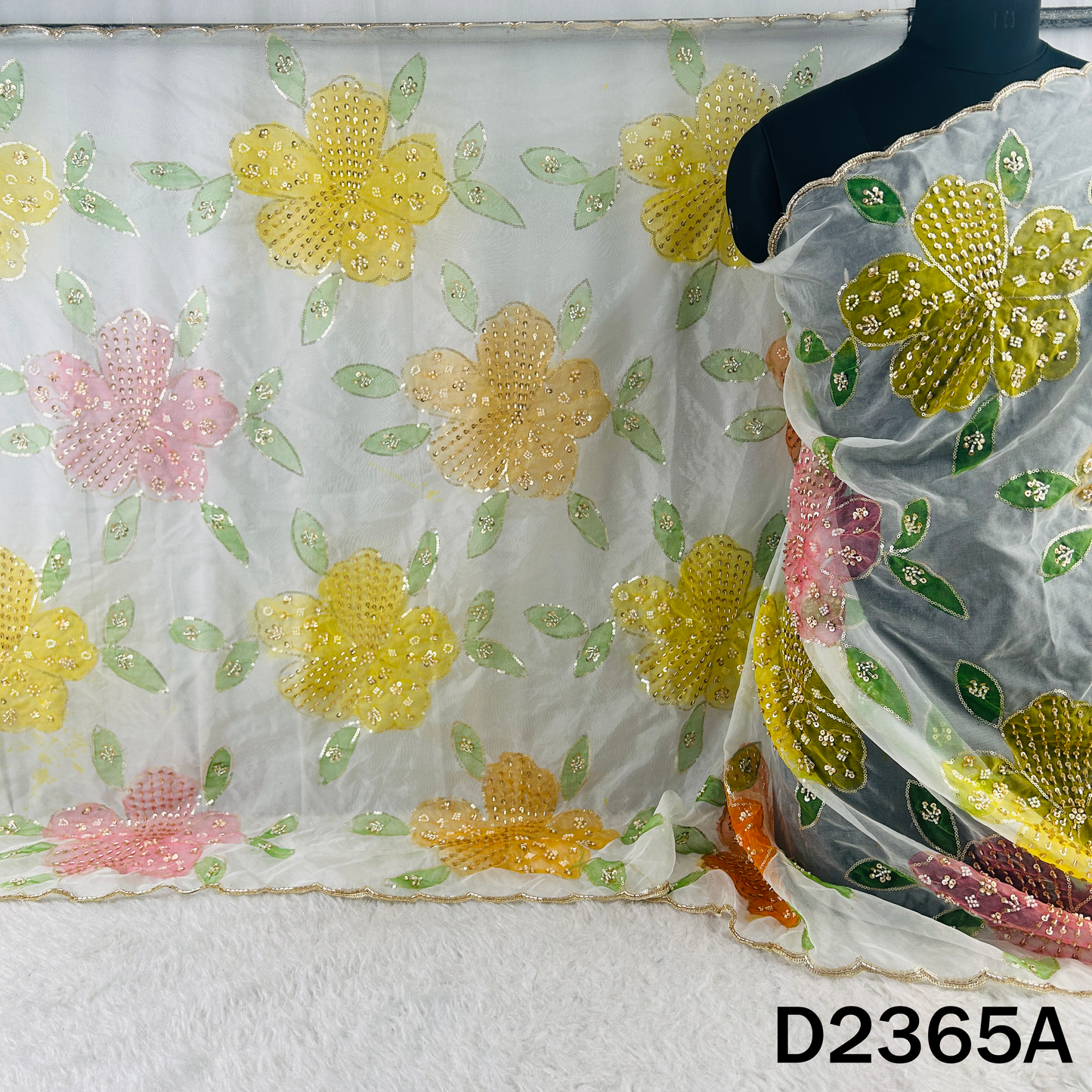 Thread Sequins Work Organza Dupatta - D2365