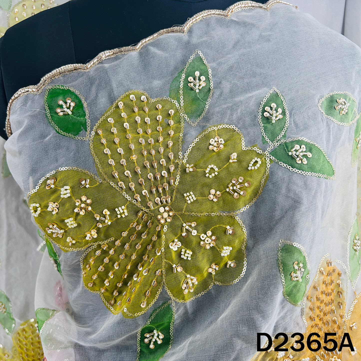 Thread Sequins Work Organza Dupatta - D2365