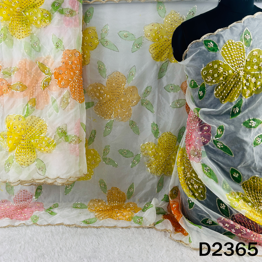 Thread Sequins Work Organza Dupatta - D2365