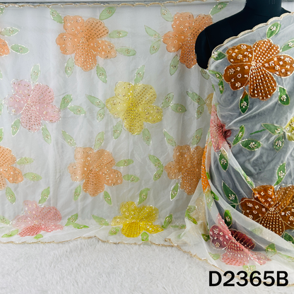 Thread Sequins Work Organza Dupatta - D2365