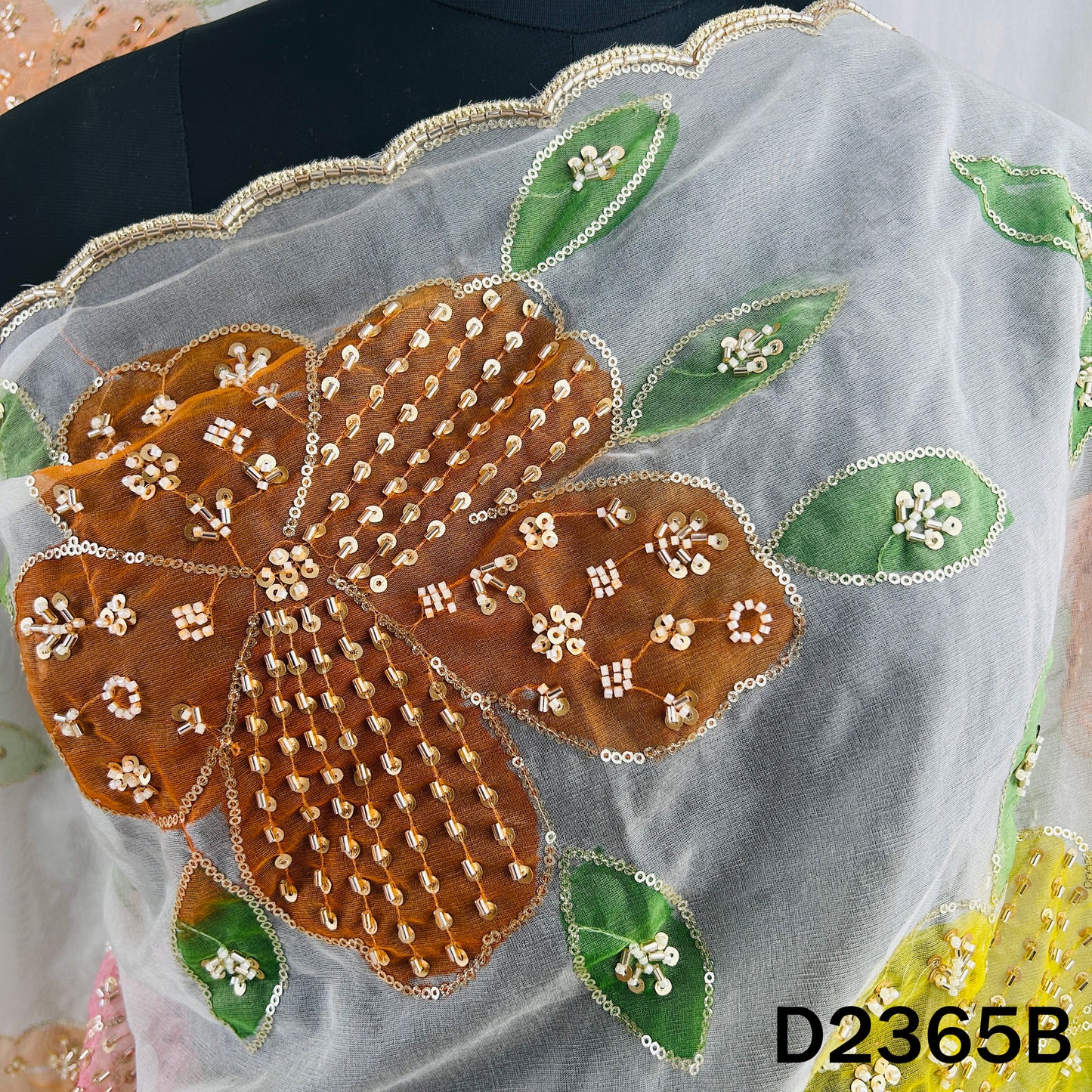 Thread Sequins Work Organza Dupatta - D2365