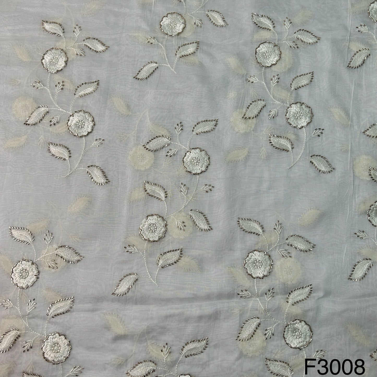 Dyeable Thread Cut Dana Work Embroidered Organza Fabric - F3008