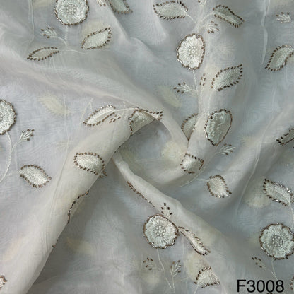 Dyeable Thread Cut Dana Work Embroidered Organza Fabric - F3008