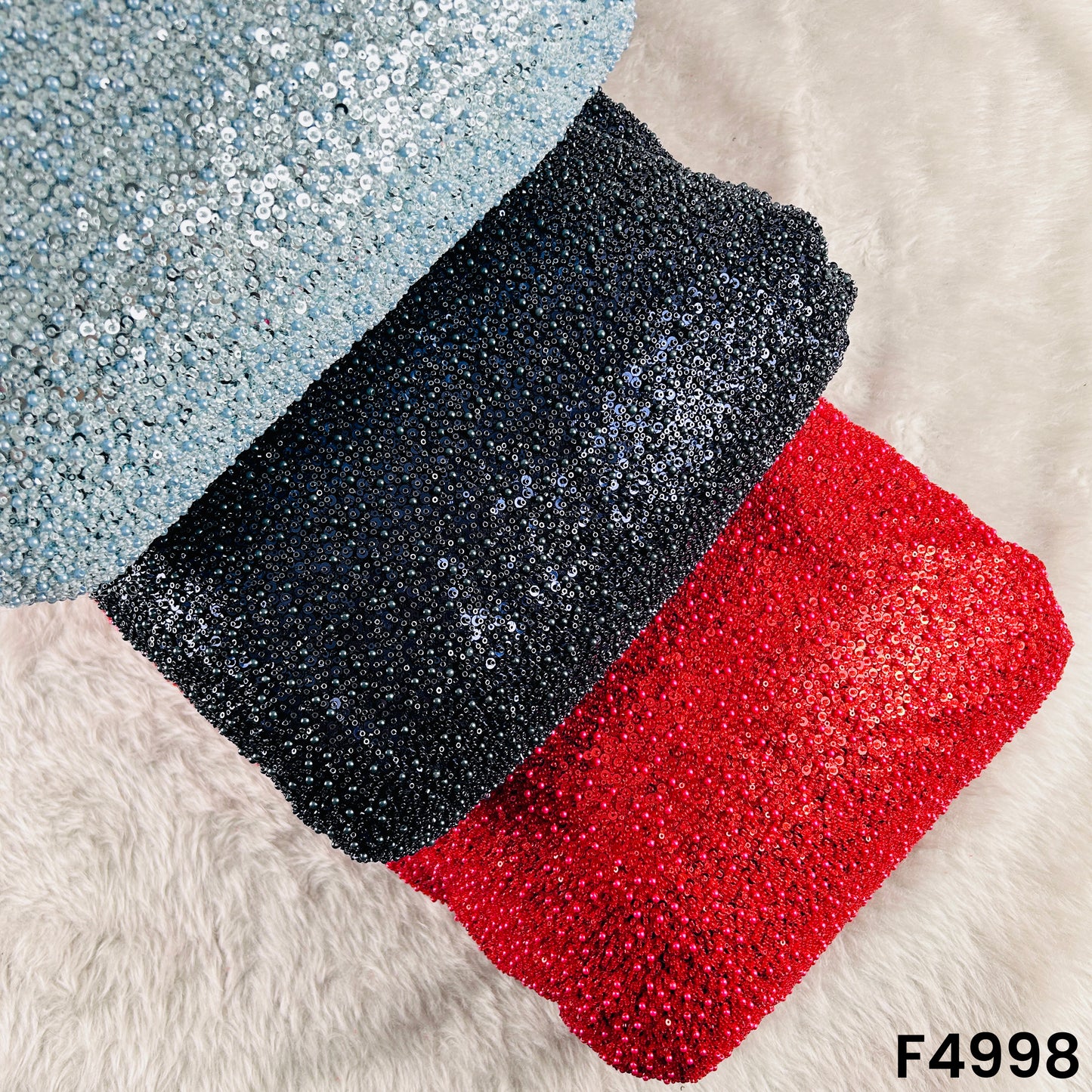 Cut Dana Sequins Pearl Embroidered Net Fabric-F4998