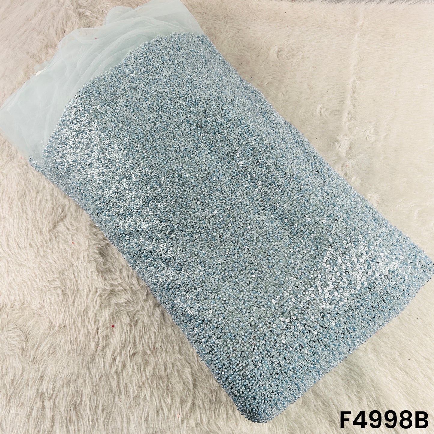 Cut Dana Sequins Pearl Embroidered Net Fabric-F4998