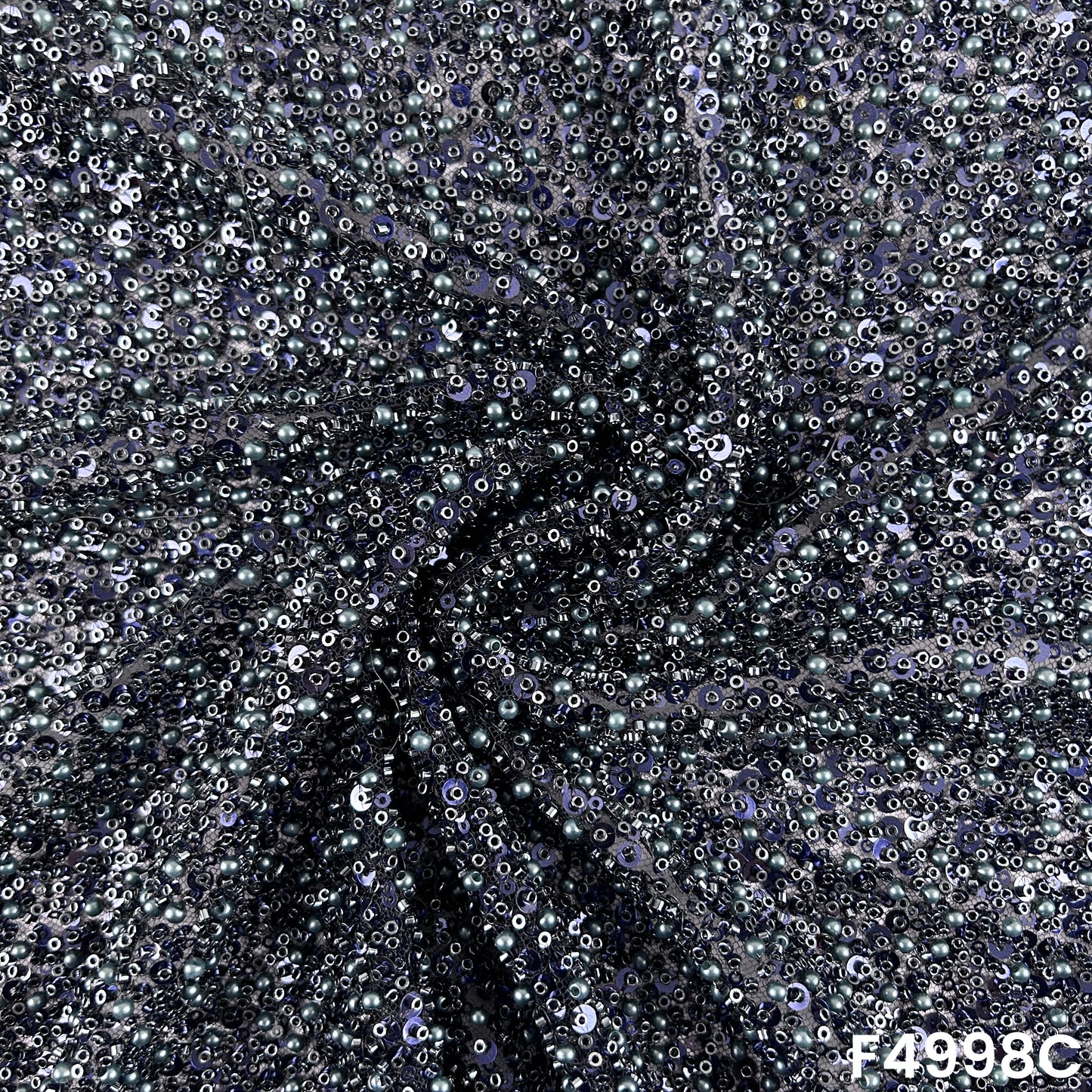 Cut Dana Sequins Pearl Embroidered Net Fabric-F4998