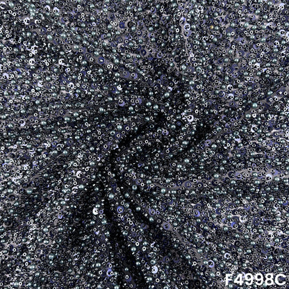 Cut Dana Sequins Pearl Embroidered Net Fabric-F4998