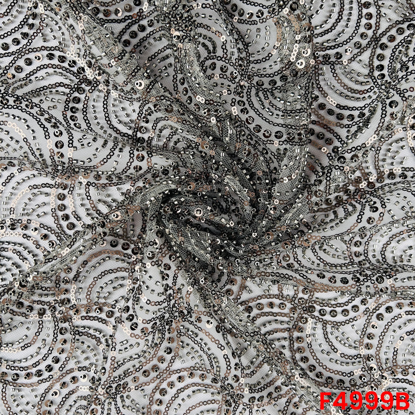 Cut Dana Sequins Embroidered Net Fabric-F4999