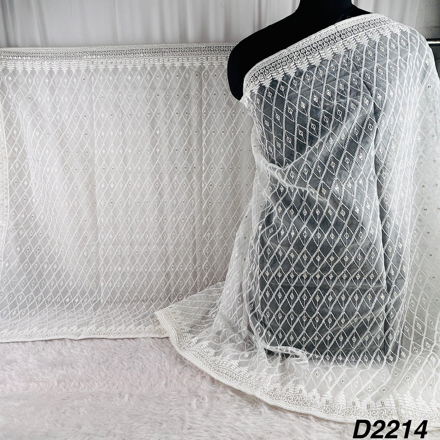 Dyeable Thread Sequins Embroidered Organza Dupatta-D2214