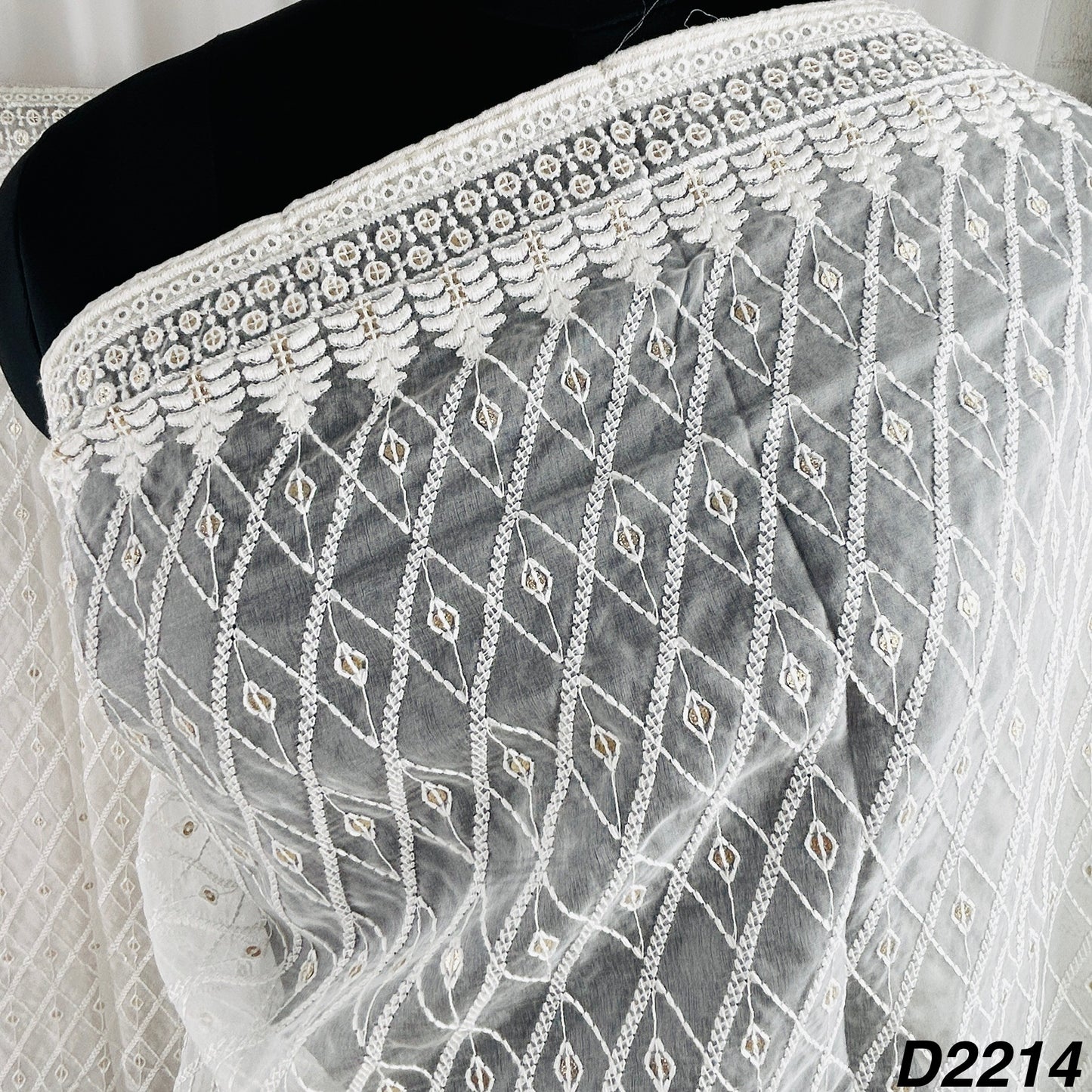 Dyeable Thread Sequins Embroidered Organza Dupatta-D2214