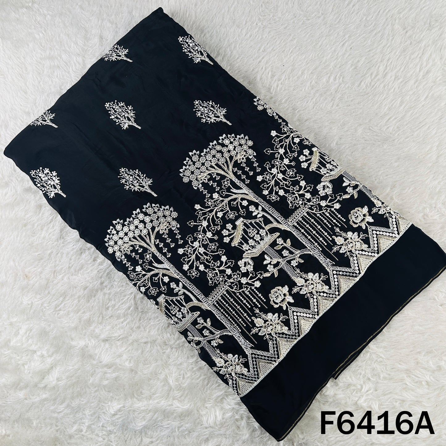 Zari Sequins Thread Work Crepe Fabric - F6416