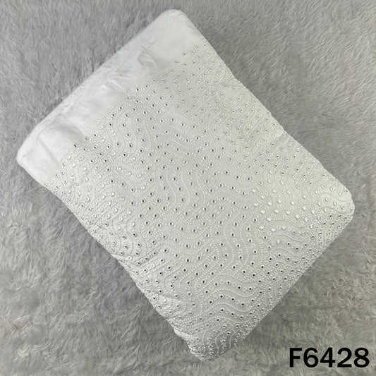 Dyeable Thread Embroidered Mirror Work Dola Silk Fabric - F6428