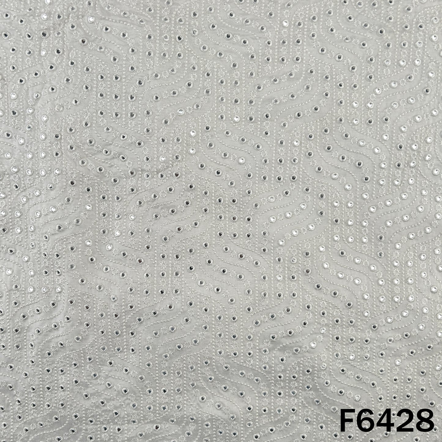 Dyeable Thread Embroidered Mirror Work Dola Silk Fabric - F6428