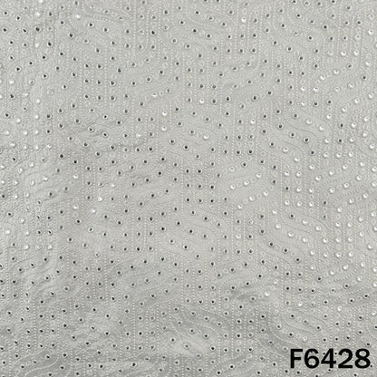 Dyeable Thread Embroidered Mirror Work Dola Silk Fabric - F6428