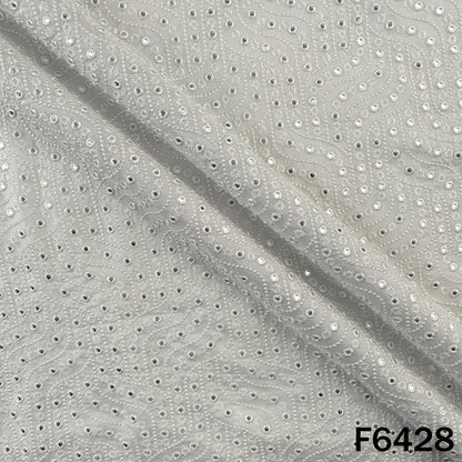 Dyeable Thread Embroidered Mirror Work Dola Silk Fabric - F6428