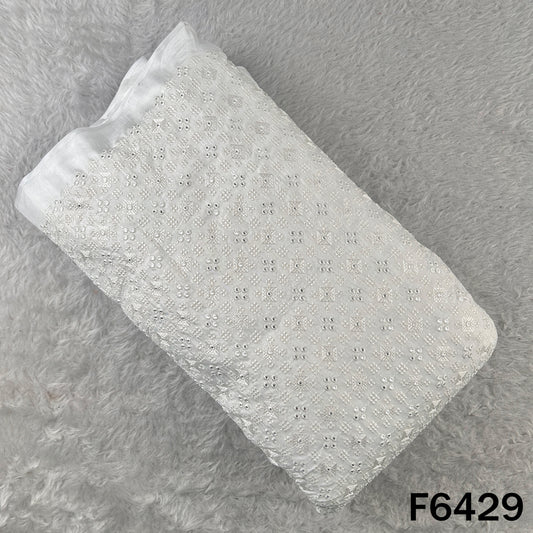 Dyeable Thread Embroidered Mirror Work Dola Silk Fabric - F6429