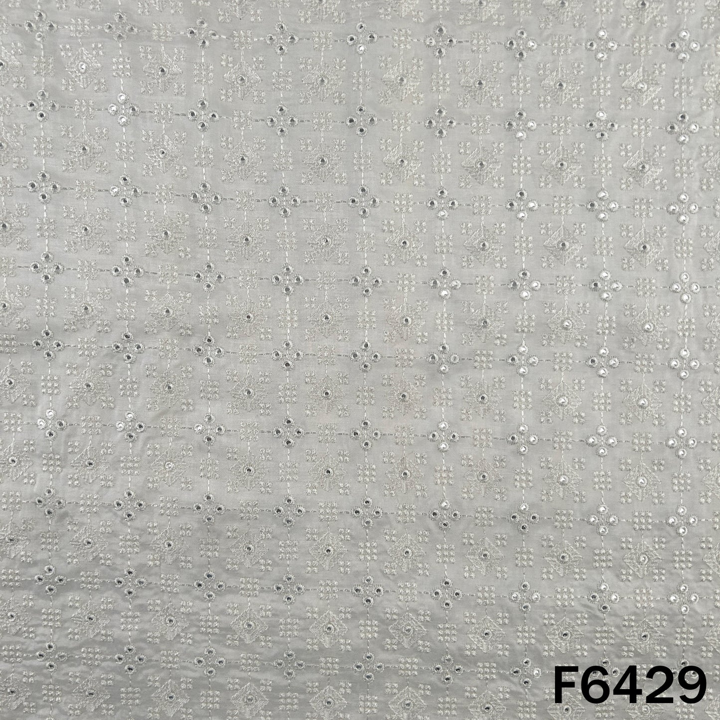 Dyeable Thread Embroidered Mirror Work Dola Silk Fabric - F6429