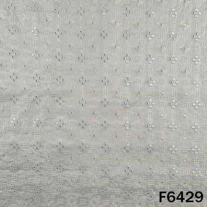 Dyeable Thread Embroidered Mirror Work Dola Silk Fabric - F6429