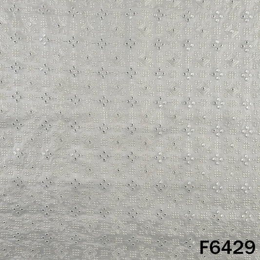 Dyeable Thread Embroidered Mirror Work Dola Silk Fabric - F6429