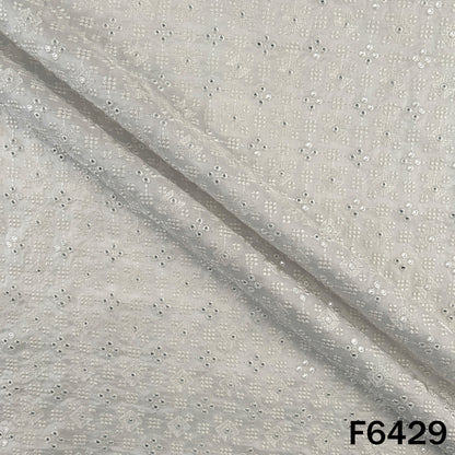 Dyeable Thread Embroidered Mirror Work Dola Silk Fabric - F6429