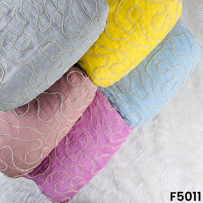 Zari Embroidered Beads Work Mul Chanderi Fabric-F5011