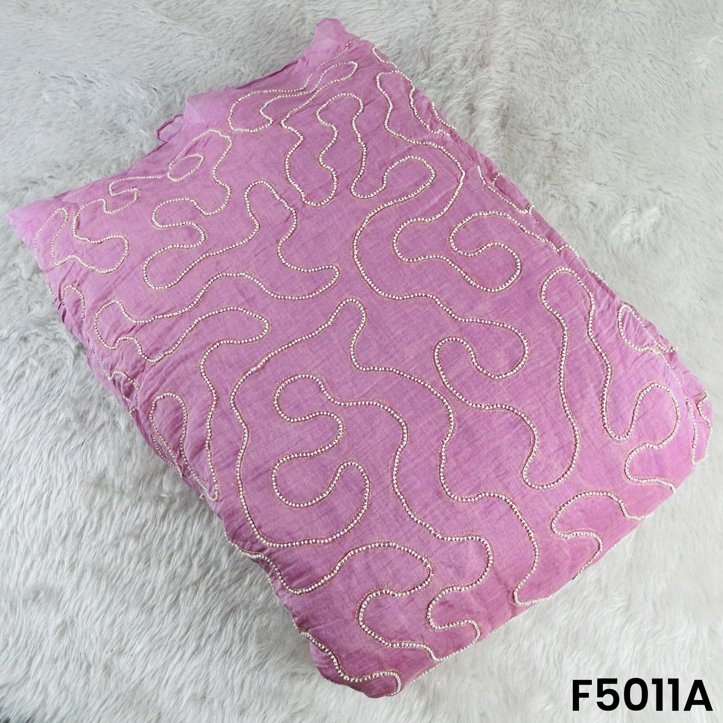 Zari Embroidered Beads Work Mul Chanderi Fabric-F5011