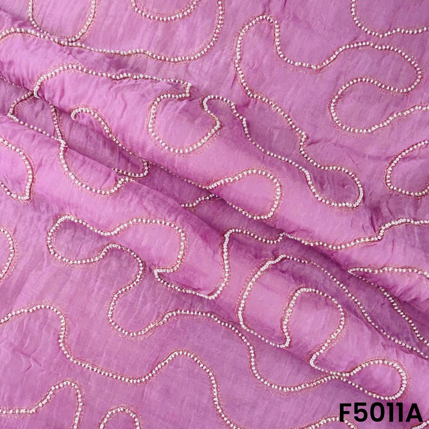 Zari Embroidered Beads Work Mul Chanderi Fabric-F5011