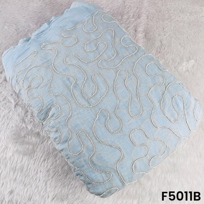 Zari Embroidered Beads Work Mul Chanderi Fabric-F5011