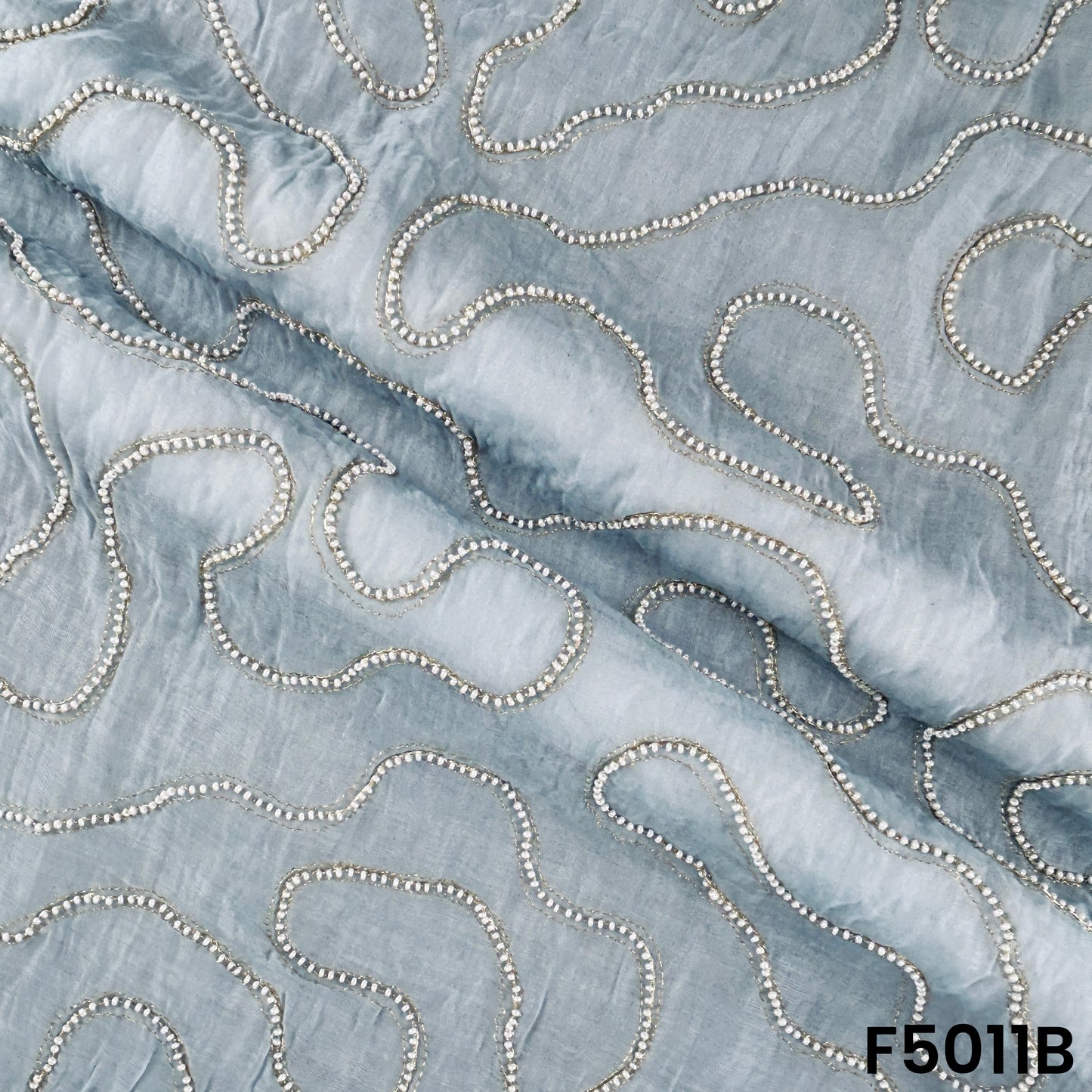 Zari Embroidered Beads Work Mul Chanderi Fabric-F5011