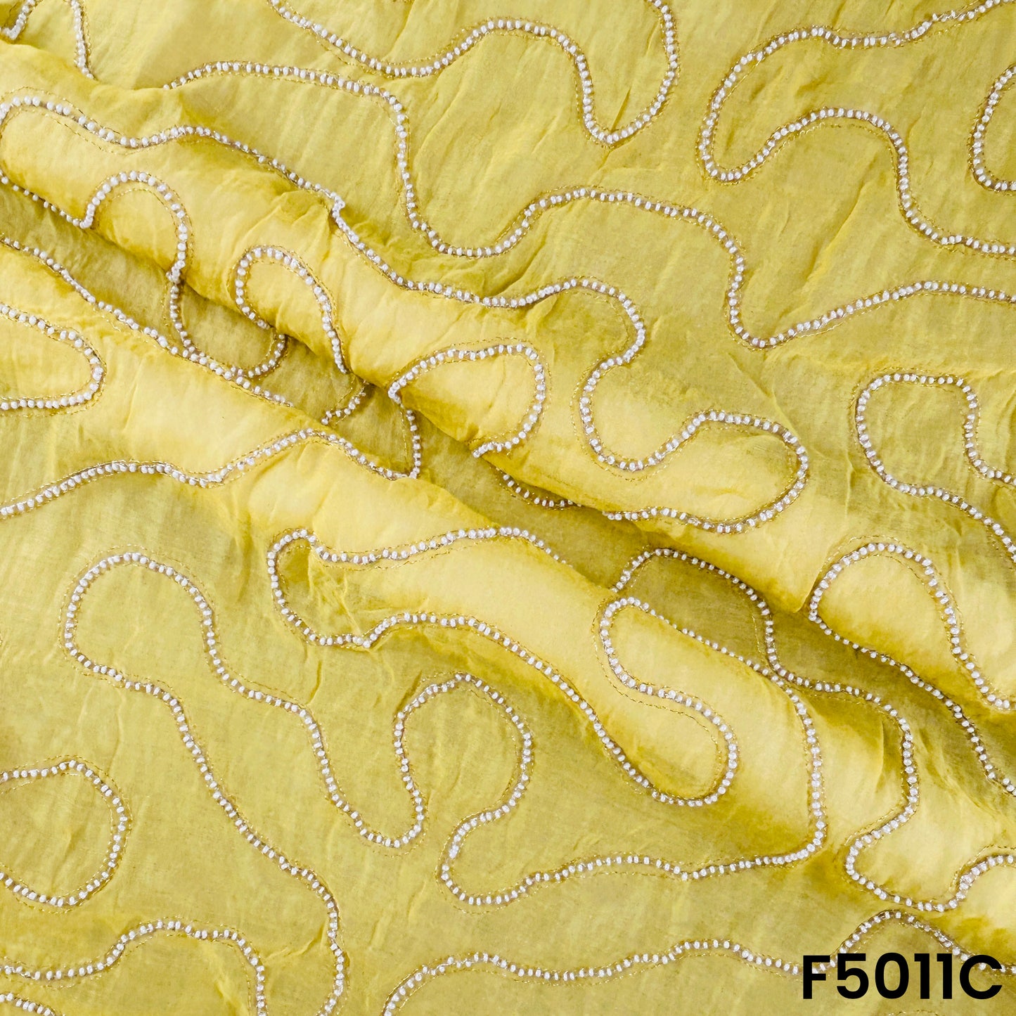 Zari Embroidered Beads Work Mul Chanderi Fabric-F5011