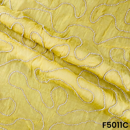 Zari Embroidered Beads Work Mul Chanderi Fabric-F5011