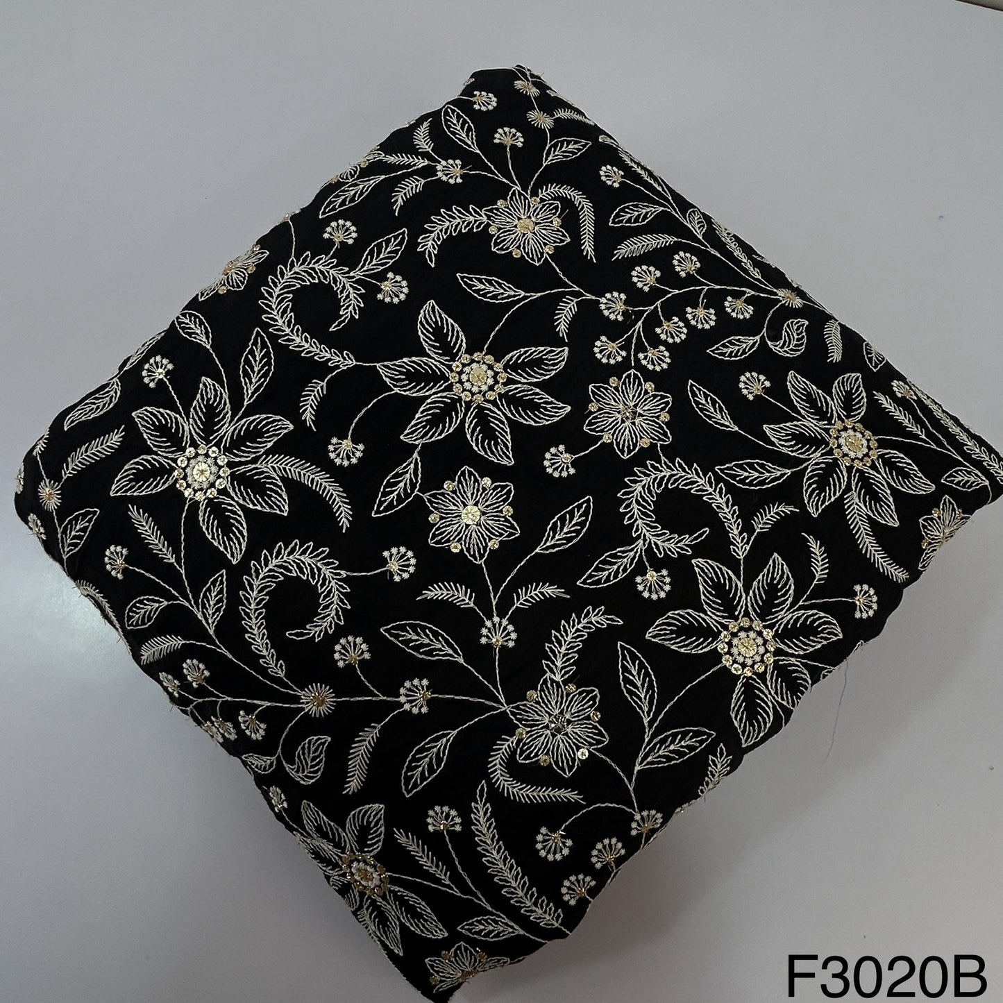 Thread Zari Sequins Embroidered Raw Silk Fabric-F3020