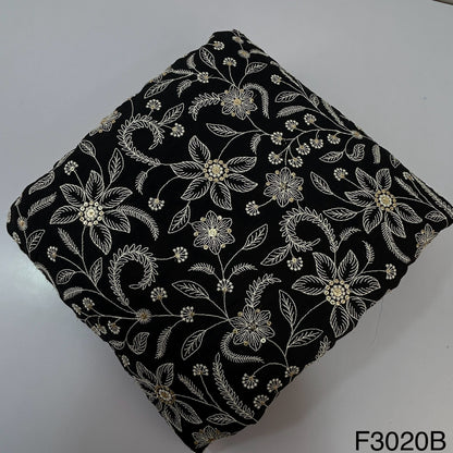 Thread Zari Sequins Embroidered Raw Silk Fabric-F3020