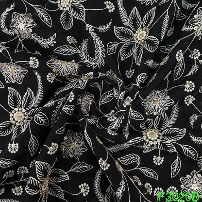 Thread Zari Sequins Embroidered Raw Silk Fabric-F3020