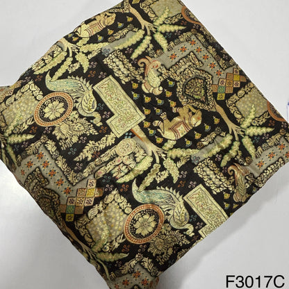 Zari Work Positional Print Jacquard Dolla Silk Fabric-F3017