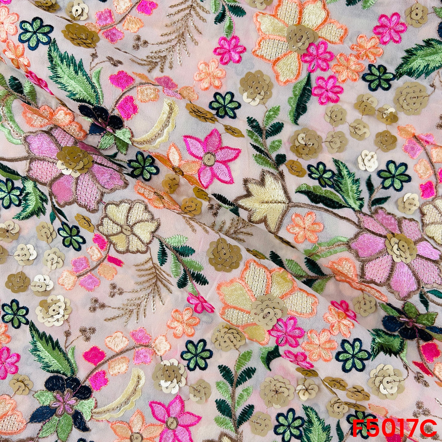 Thread Sequins Embroidered Georgette Fabric-F5017