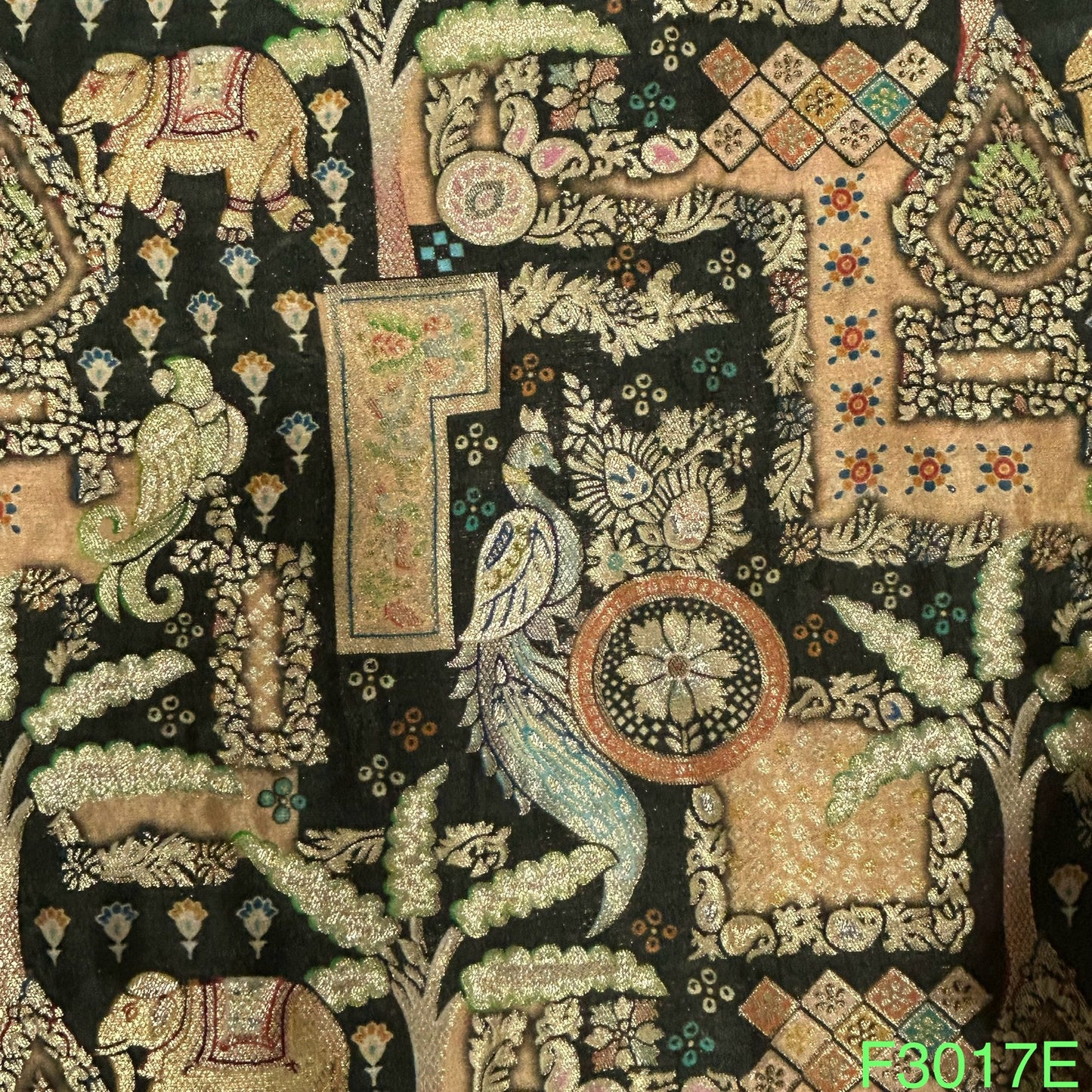 Zari Work Positional Print Jacquard Dolla Silk Fabric-F3017