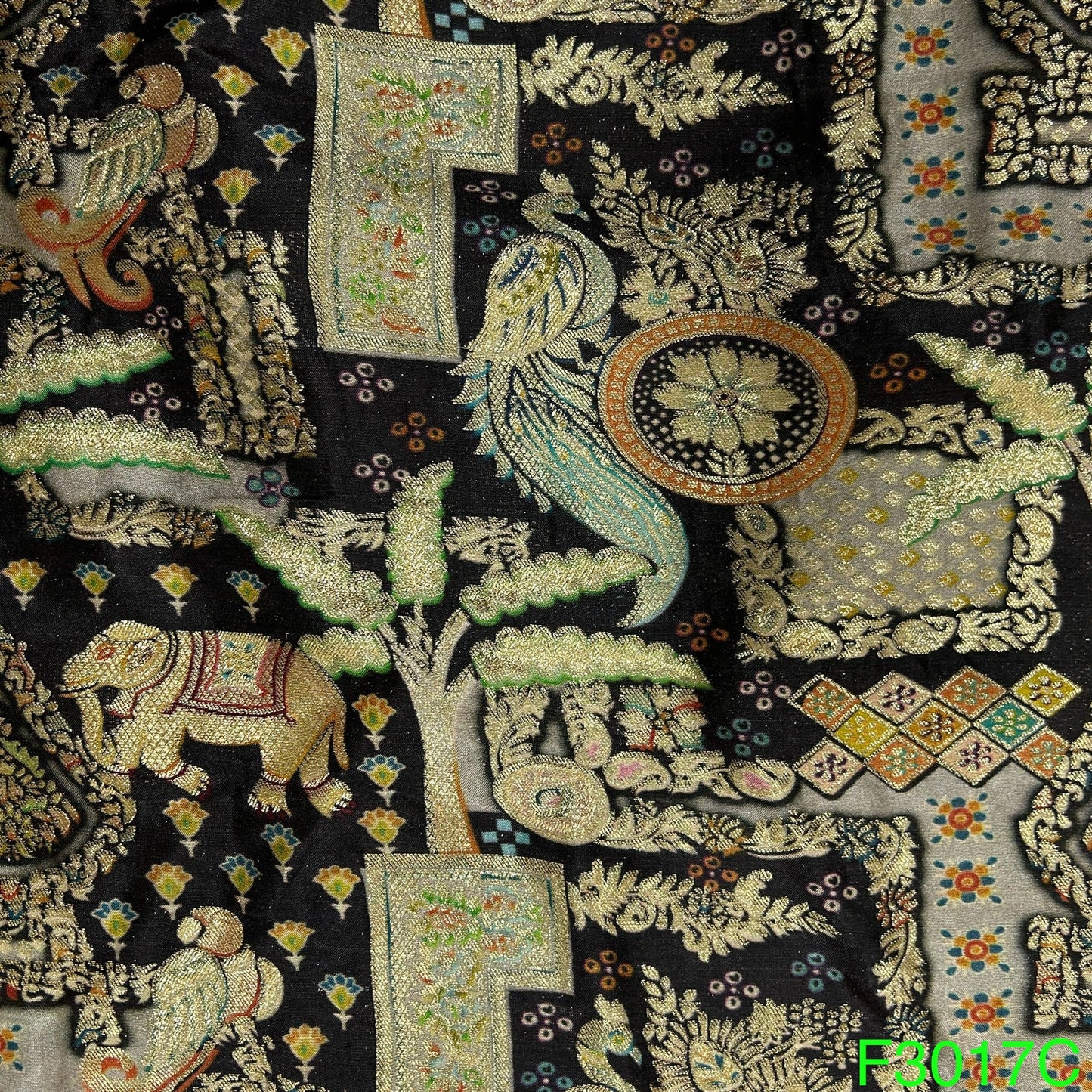 Zari Work Positional Print Jacquard Dolla Silk Fabric-F3017