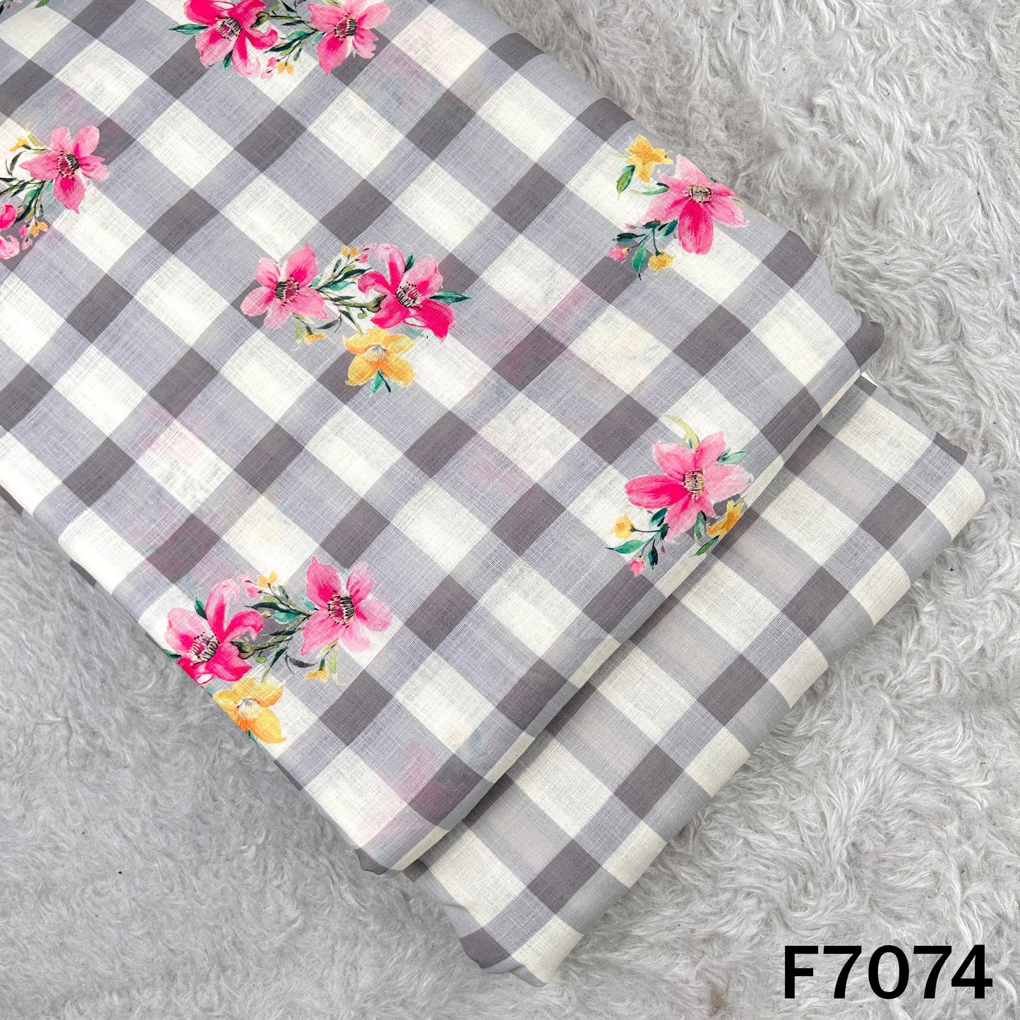 Printed Check Linen Fabric - F7074